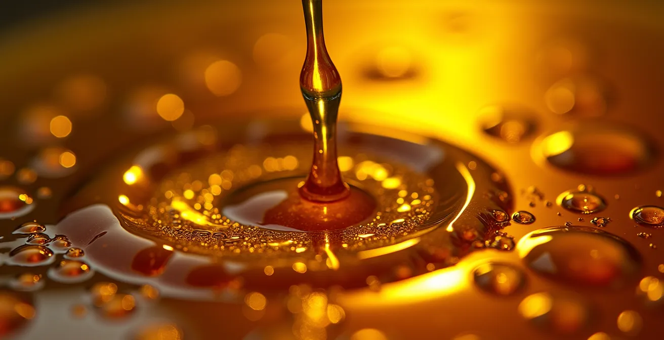 Vue macro d'une émulsion de marinade avec microgouttelettes d'huile